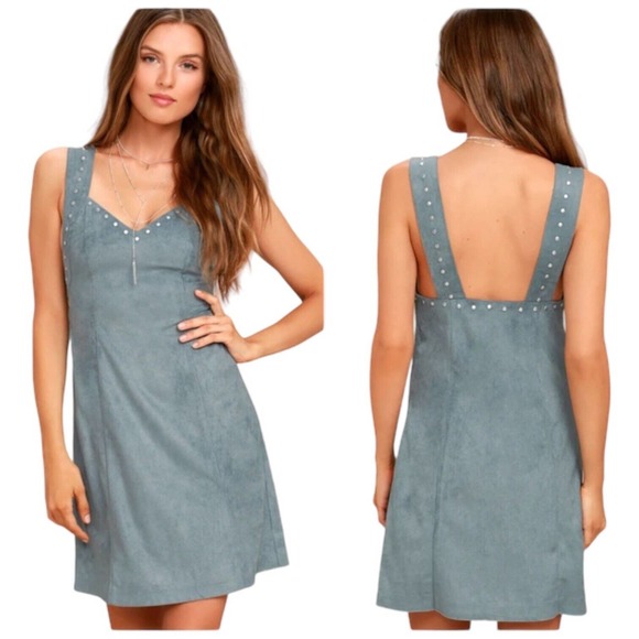 New Some Days Lovin Faux Suede Sleeveless Sweetheart Studded Dress Blue Small - Picture 15 of 16